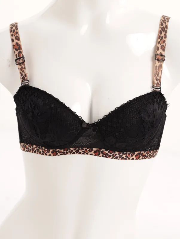 Ladies Lace Animal Trim Bra - Black sold by Edgars