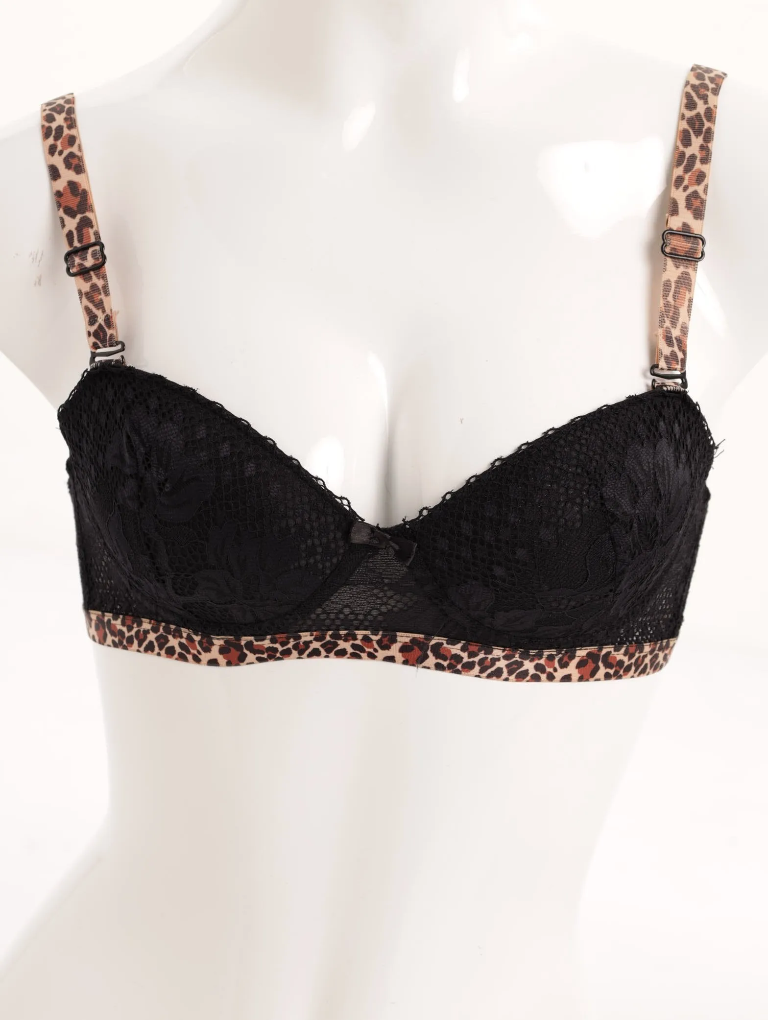 Ladies Lace Animal Trim Bra - Black sold by Edgars