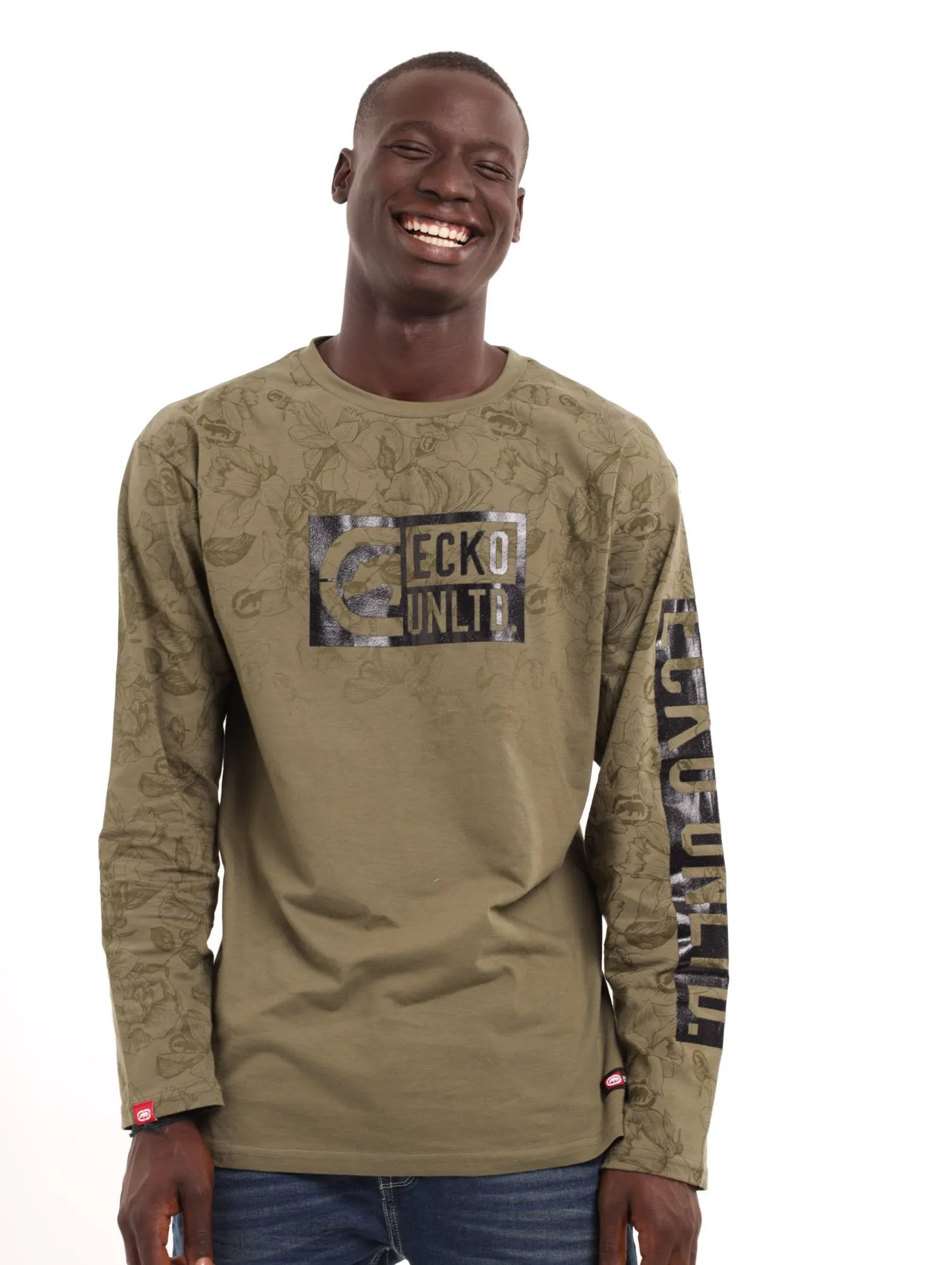 Men's Long Sleeve Floral Print Tee - Fatigue sold by Edgars