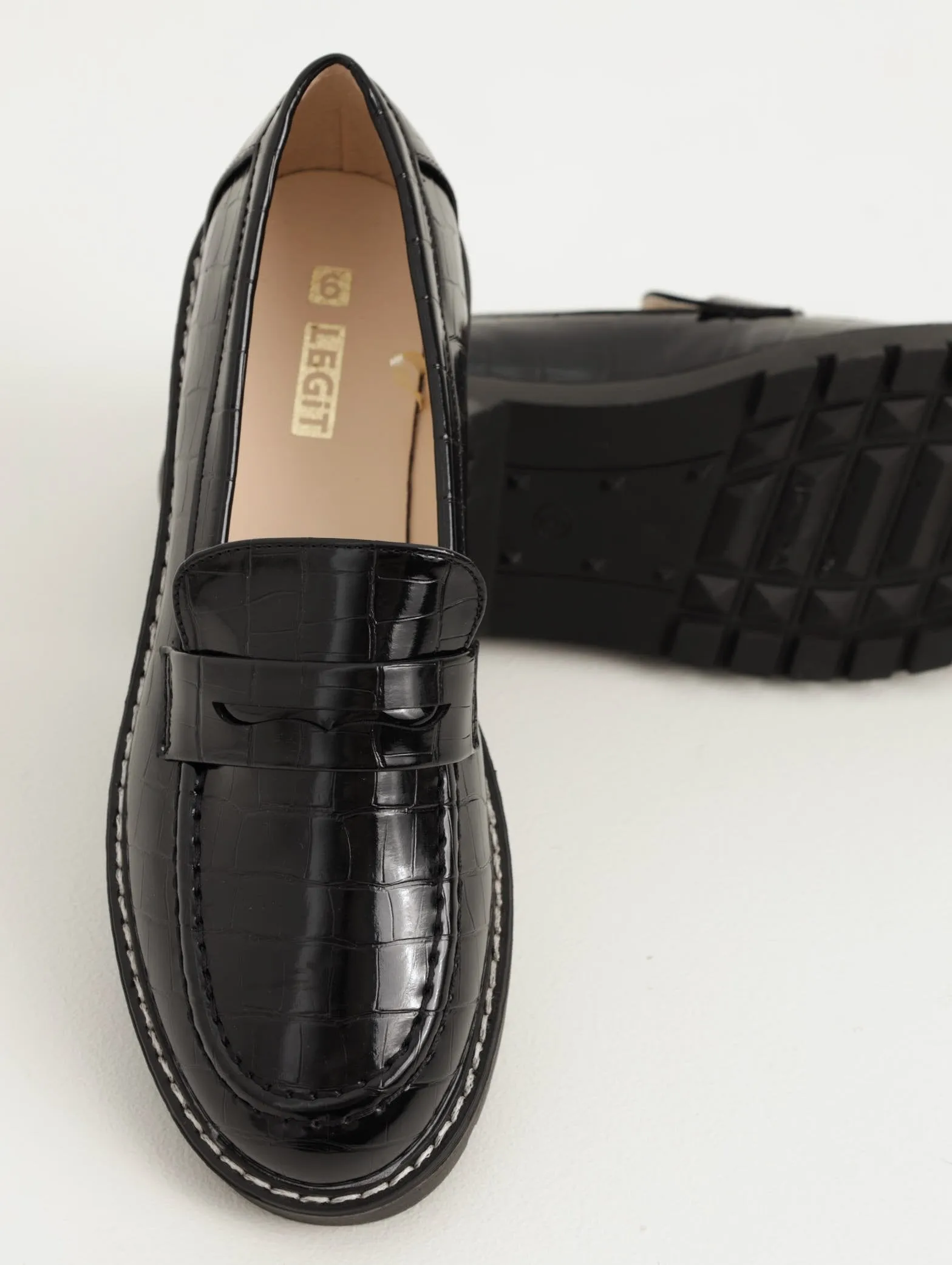 Ladies Chunky Loafer With Stitch Detail On Sole - Balck sold by Edgars