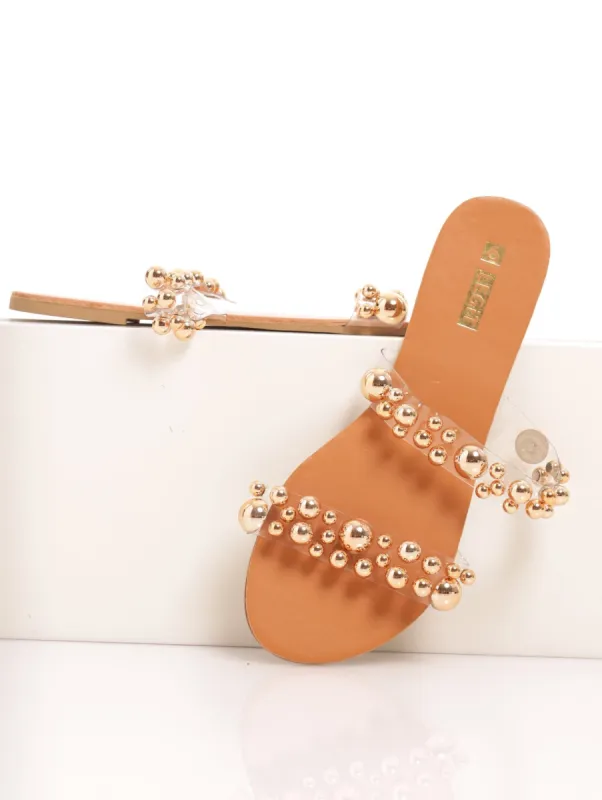 Ladies Vinyl Double Strap Mule With Round Studs - Clear sold by Edgars