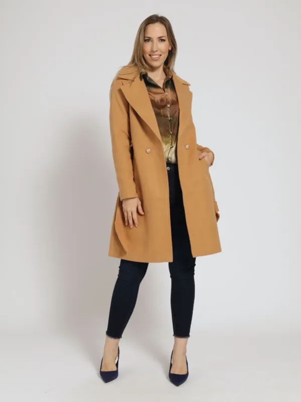 Quilted Belted Bouble Breasted Coat - Chocolate sold by Edgars