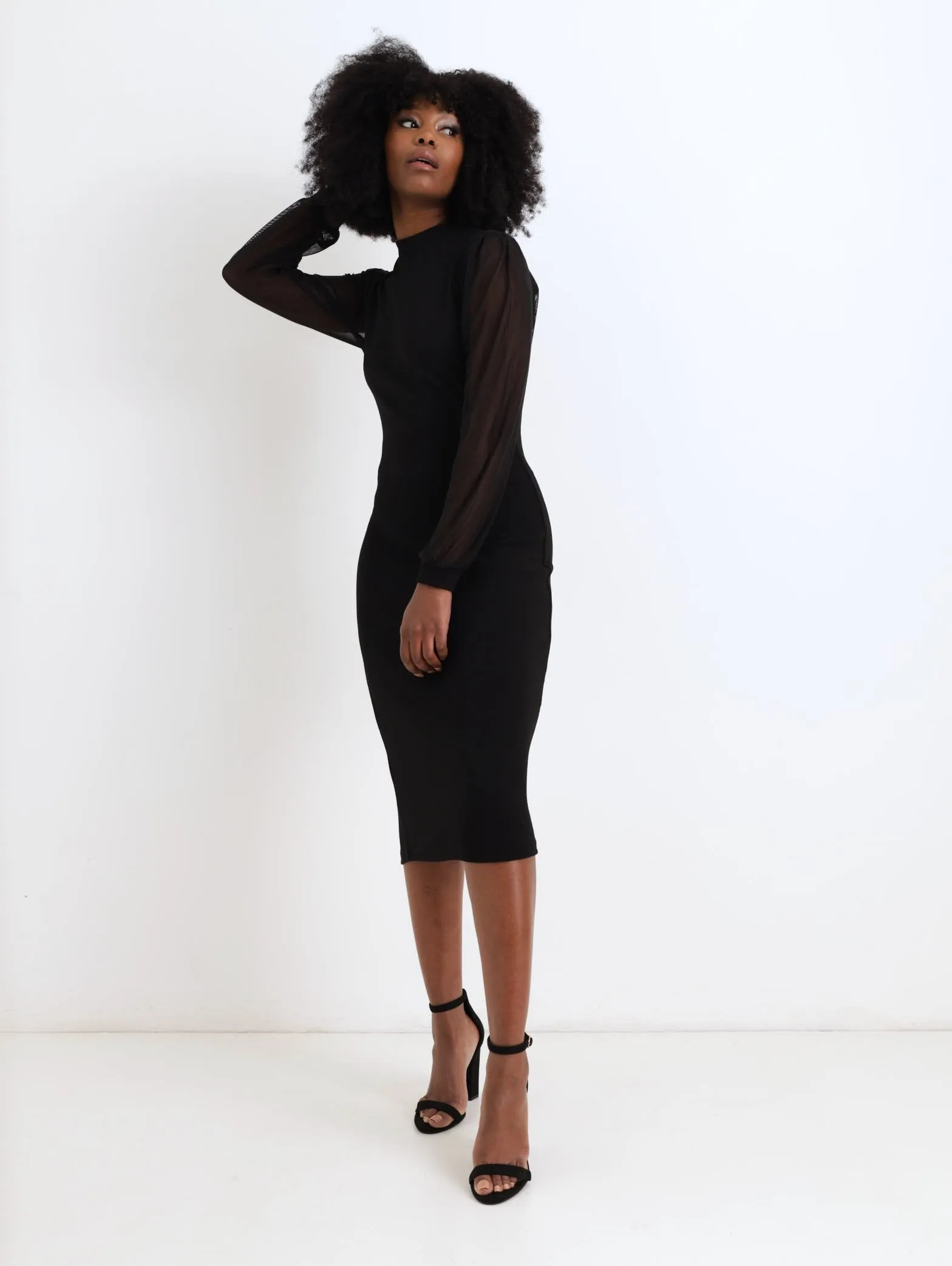 Ladies Mesh Long Sleeve Bodycon Dress - Black sold by Edgars