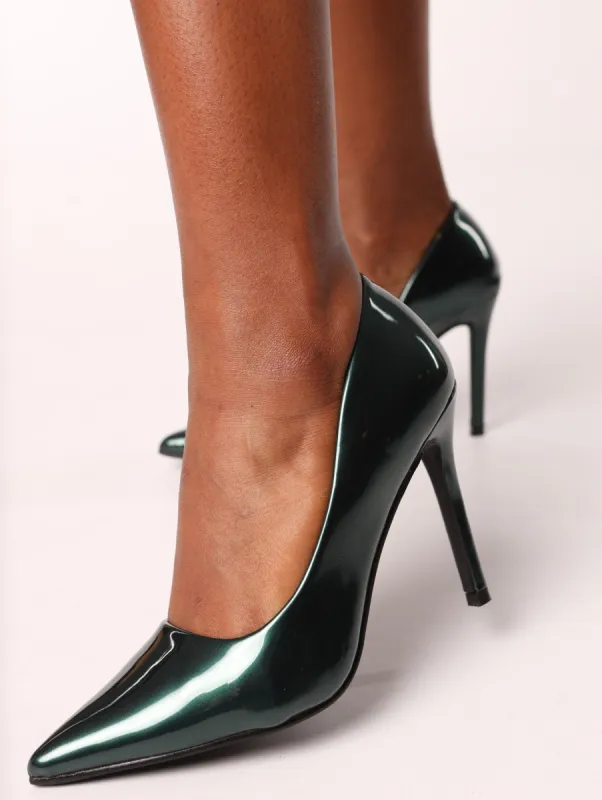 Ladies Patent Pointy Heel - Green sold by Edgars
