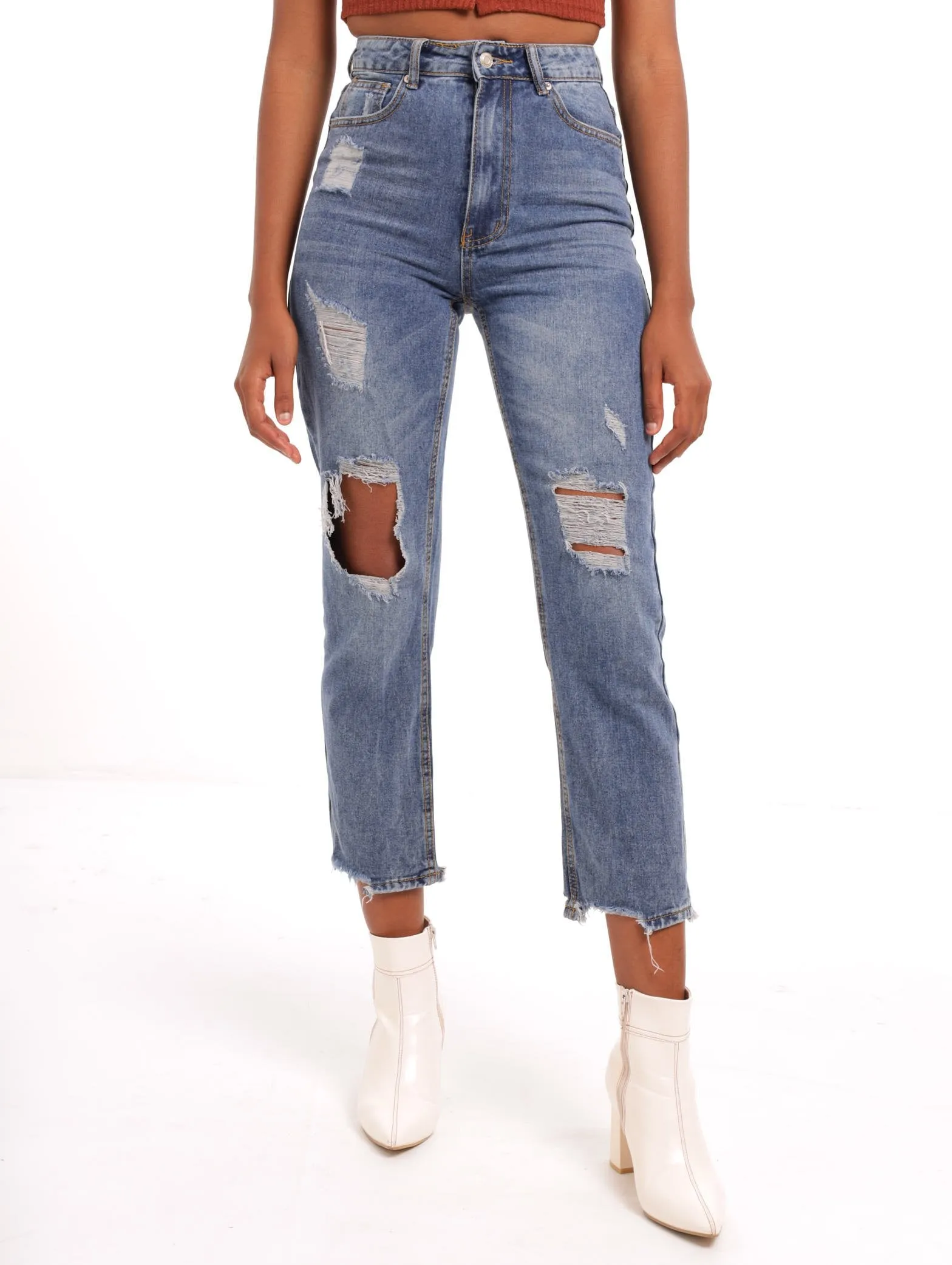 Ladies Straight Leg Abraised Jean - Stonewash sold by Edgars