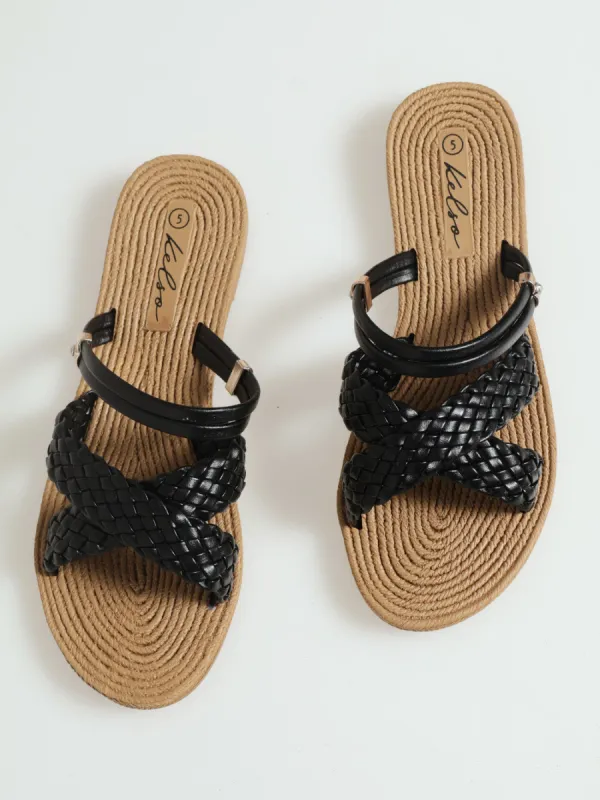Weaved Crosstrap Mule Sandal - Black sold by Edgars