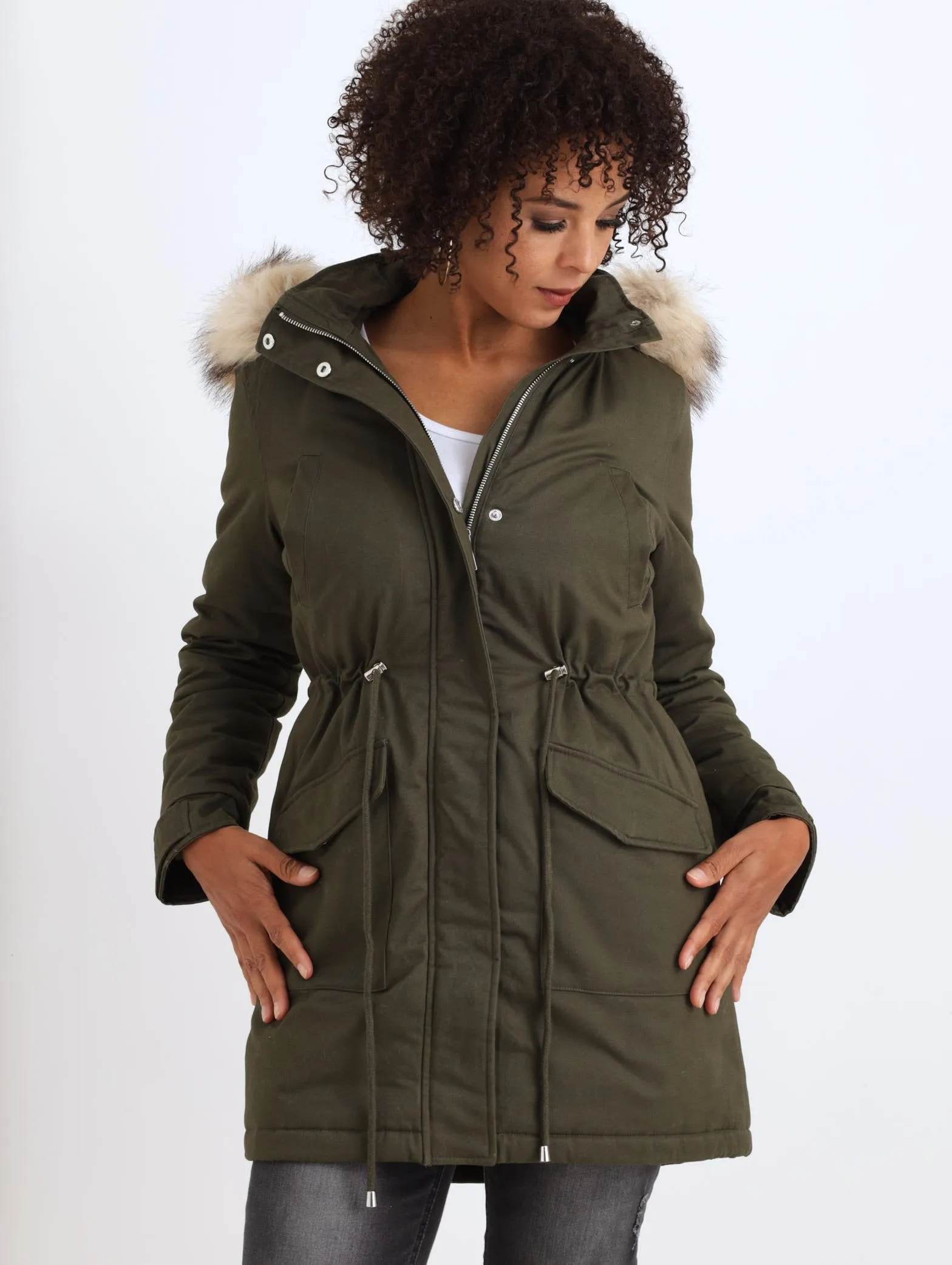 Ladies Cotton Waisted Lined Jacket - Olive sold by Edgars