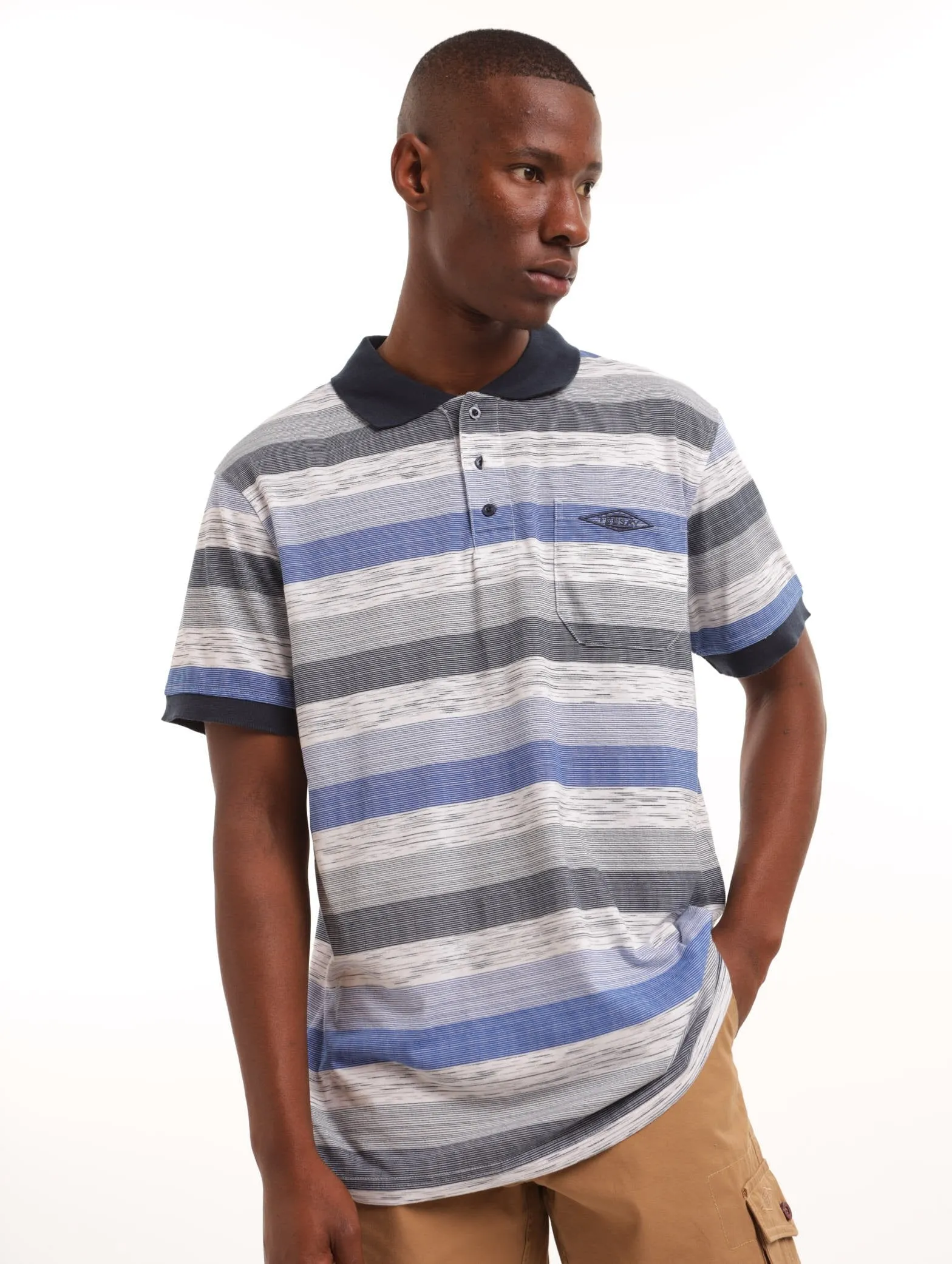 Men's Multi Stripe Golf Shirt - Blue sold by Edgars