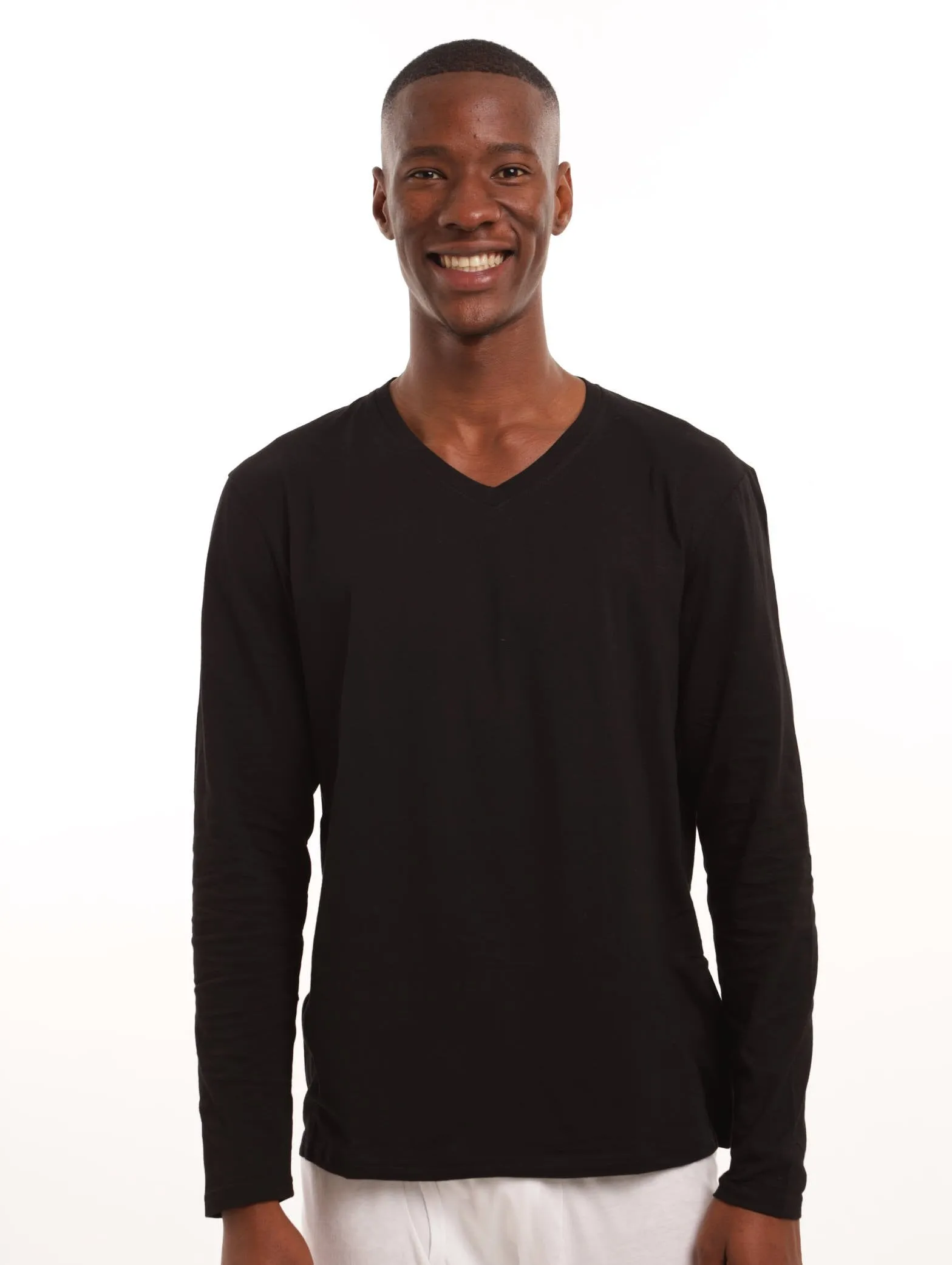 Men's 1 Pack Long Sleeve V-Neck Tee - Black sold by Edgars