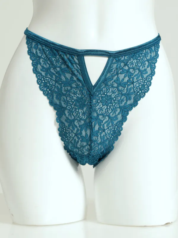 Lace Tanga Brazilian Panty With V Front - Blue sold by Edgars