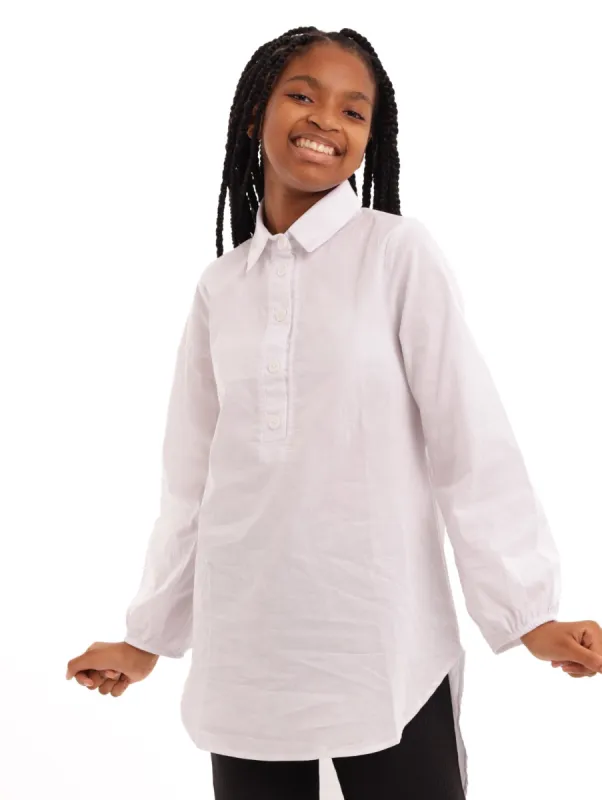 Girls Long Sleeve Poplin Shirt - White sold by Edgars