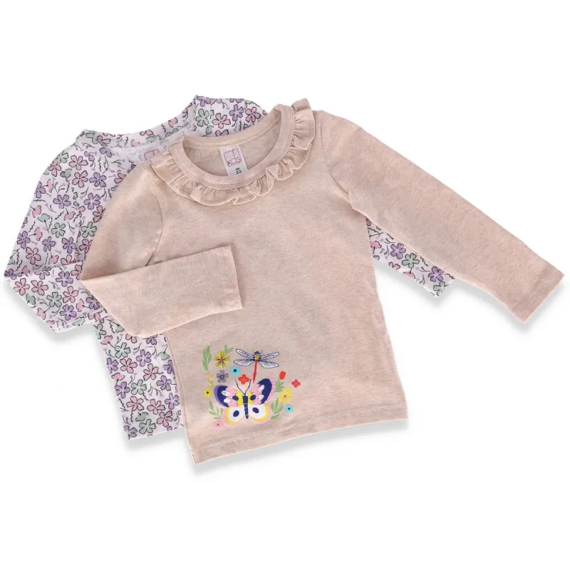 Pre-Girls 2 Pack Floral Dragonfly Tee - Lilac Pearly sold by Edgars