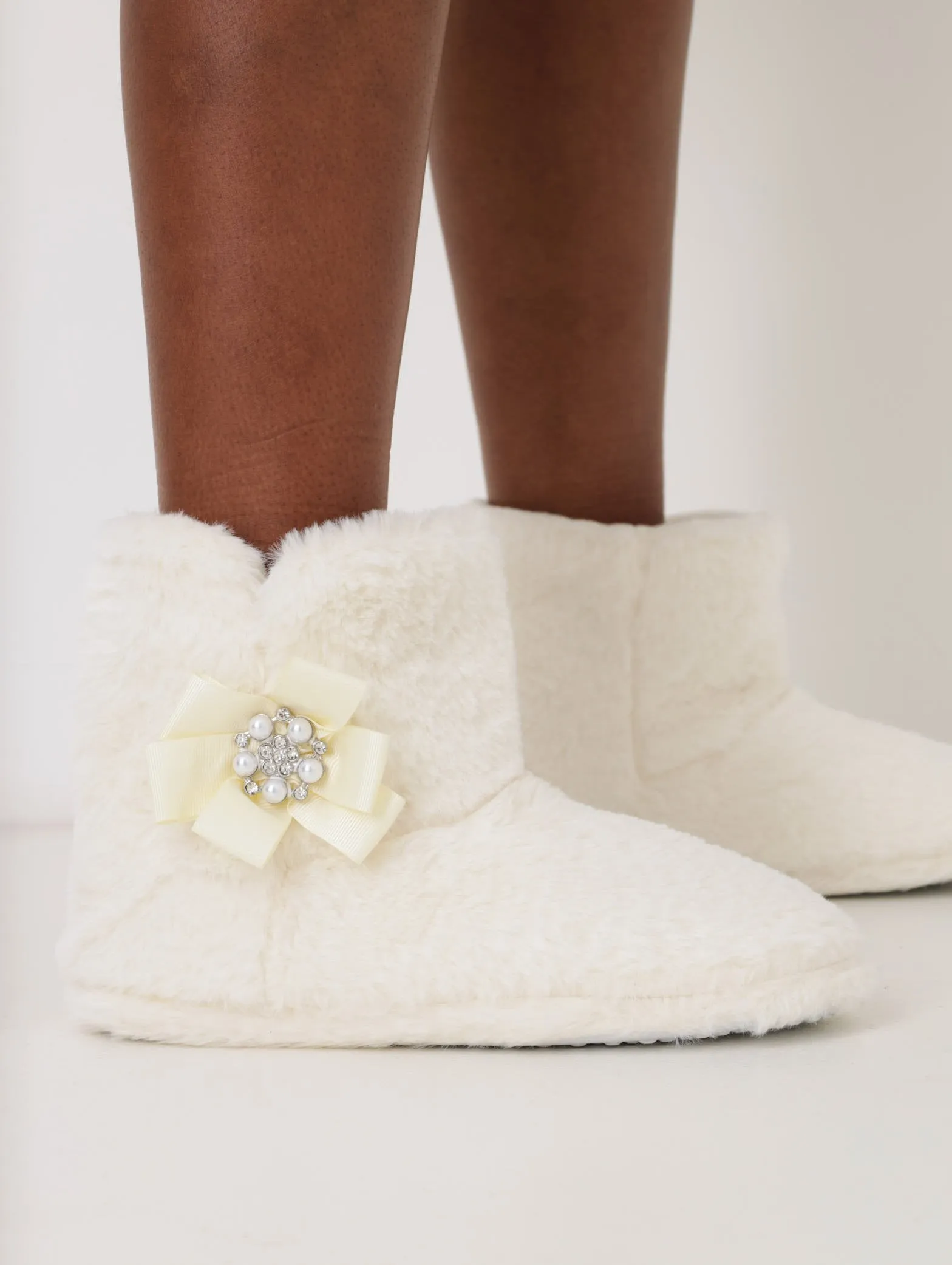Ladies Bootie Slipper - White sold by Edgars