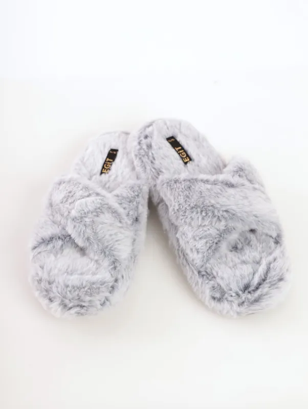 Ladies Frosted Fluffy One Band Slipper - Navy sold by Edgars