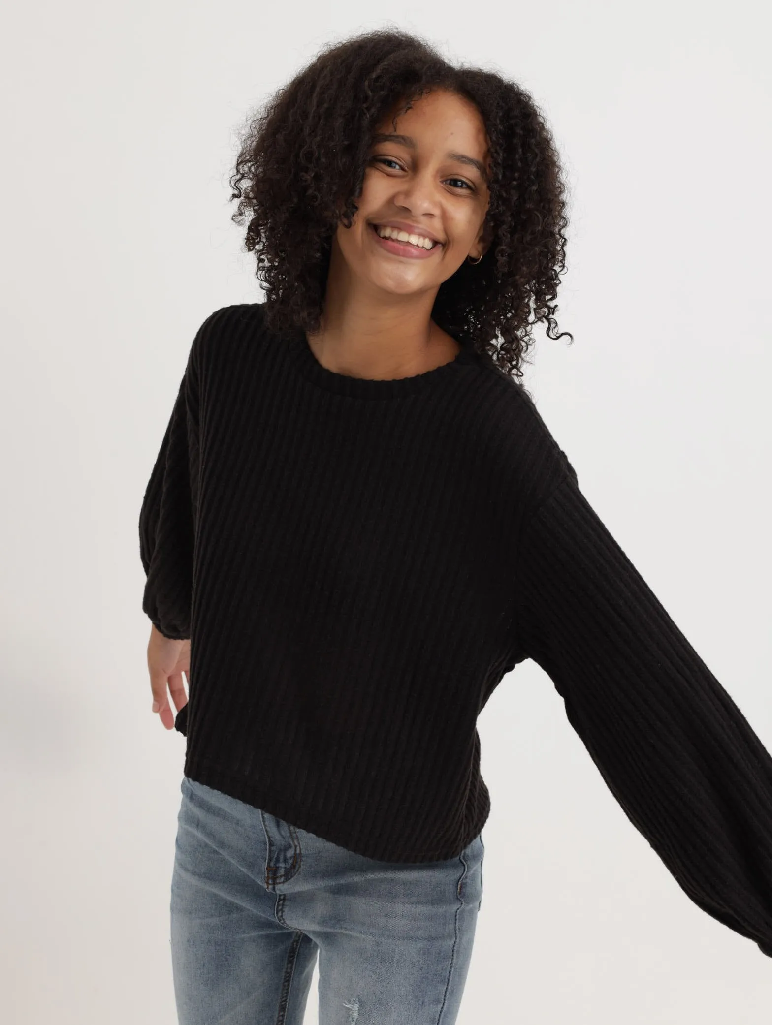Girls Blushed Rib Top - Black sold by Edgars