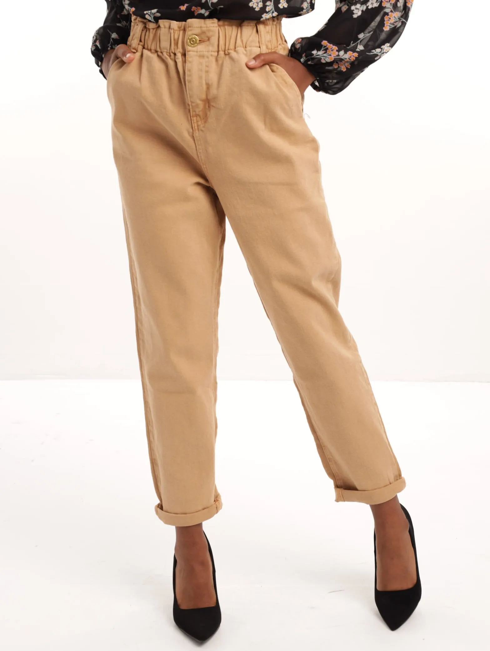 Ladies Tan Baggy Paperbag Denim Jean sold by Edgars
