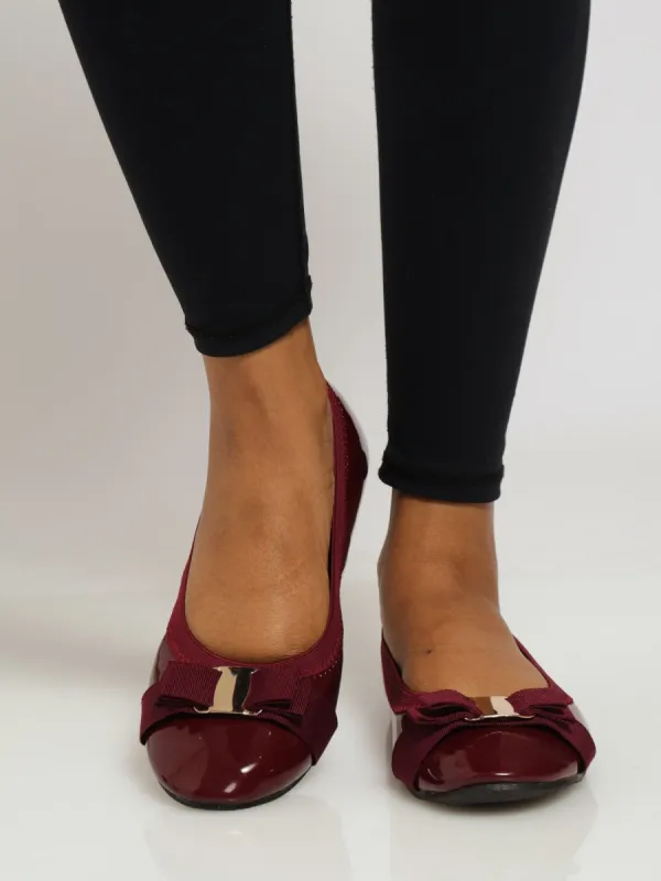 Elasticated Pump With Metal & Petersham Bow - Berry sold by Edgars