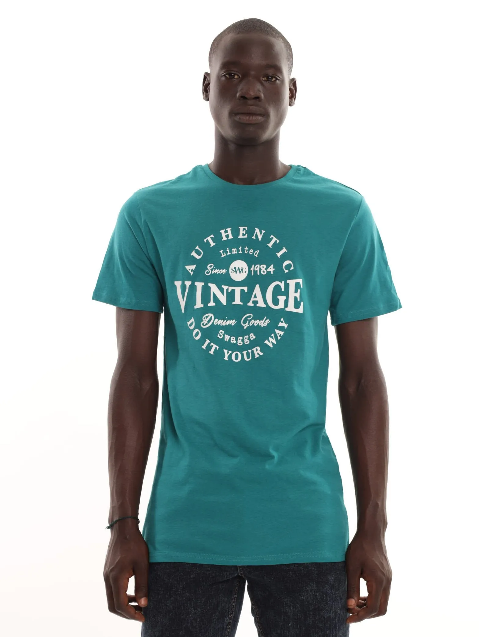 Men's Short Sleeve Basic Print Crew Tee - Teal sold by Edgars