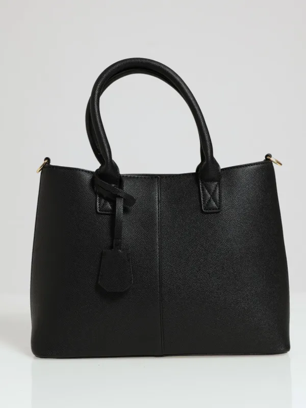Top Handle Tote Bag With Tab - Black sold by Edgars