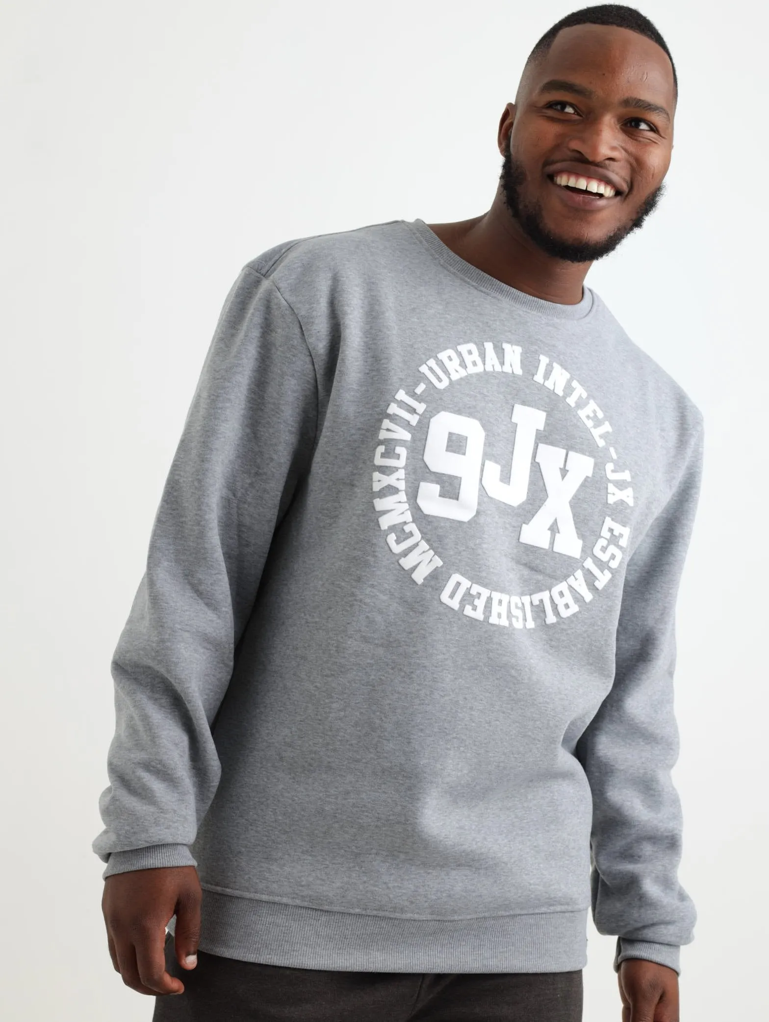 Men's Circle Script Crew Sweater - Grey Melange sold by Edgars