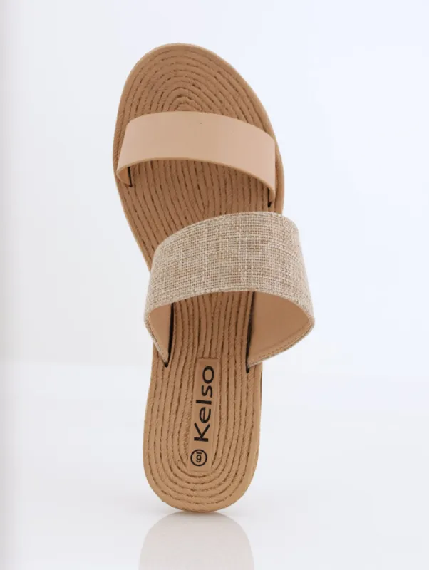 Ladies Moulded Flat Double Strap Push-in Sandal - Beige sold by Edgars