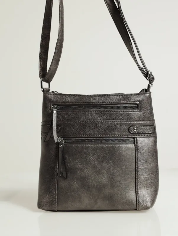 Zip Detail Cross-body Bag - Pewter sold by Edgars 