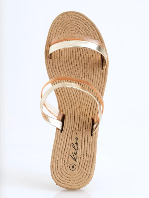 Ladies Multi-Strap Vinyl Moulded Mule Sandal - Rose Gold sold by Edgars