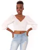 Ladies Crossover Front Puff Sleeve Blouse - White sold by Edgars