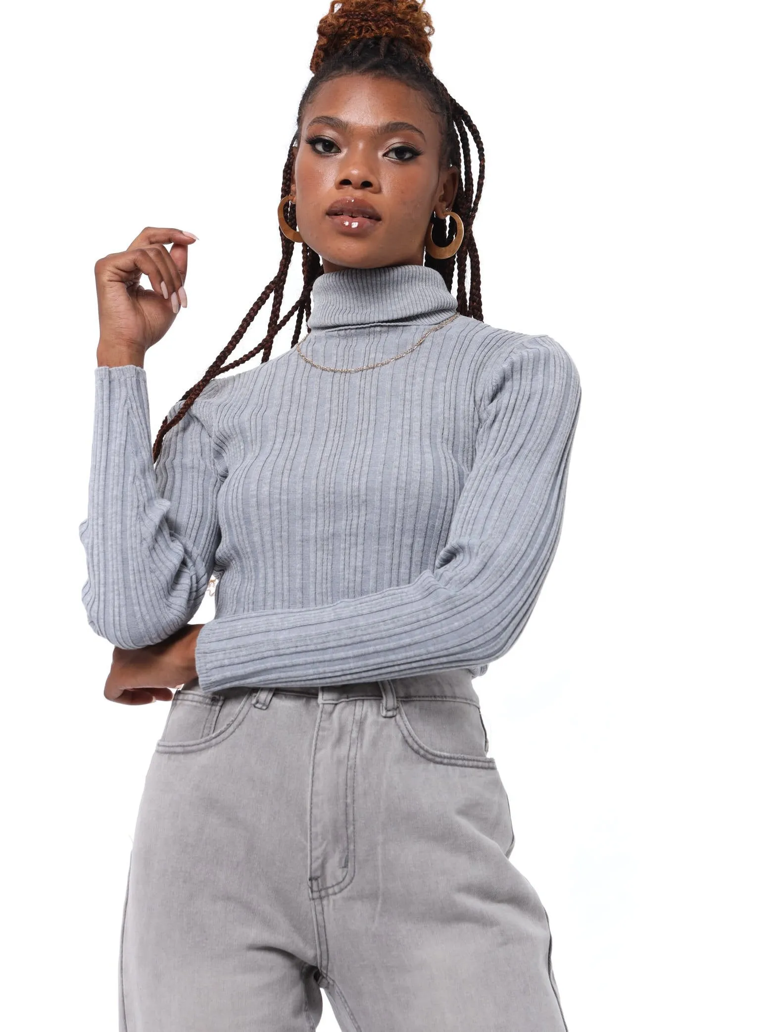 Ladies Poloneck Pullover - Grey Melange sold by Edgars