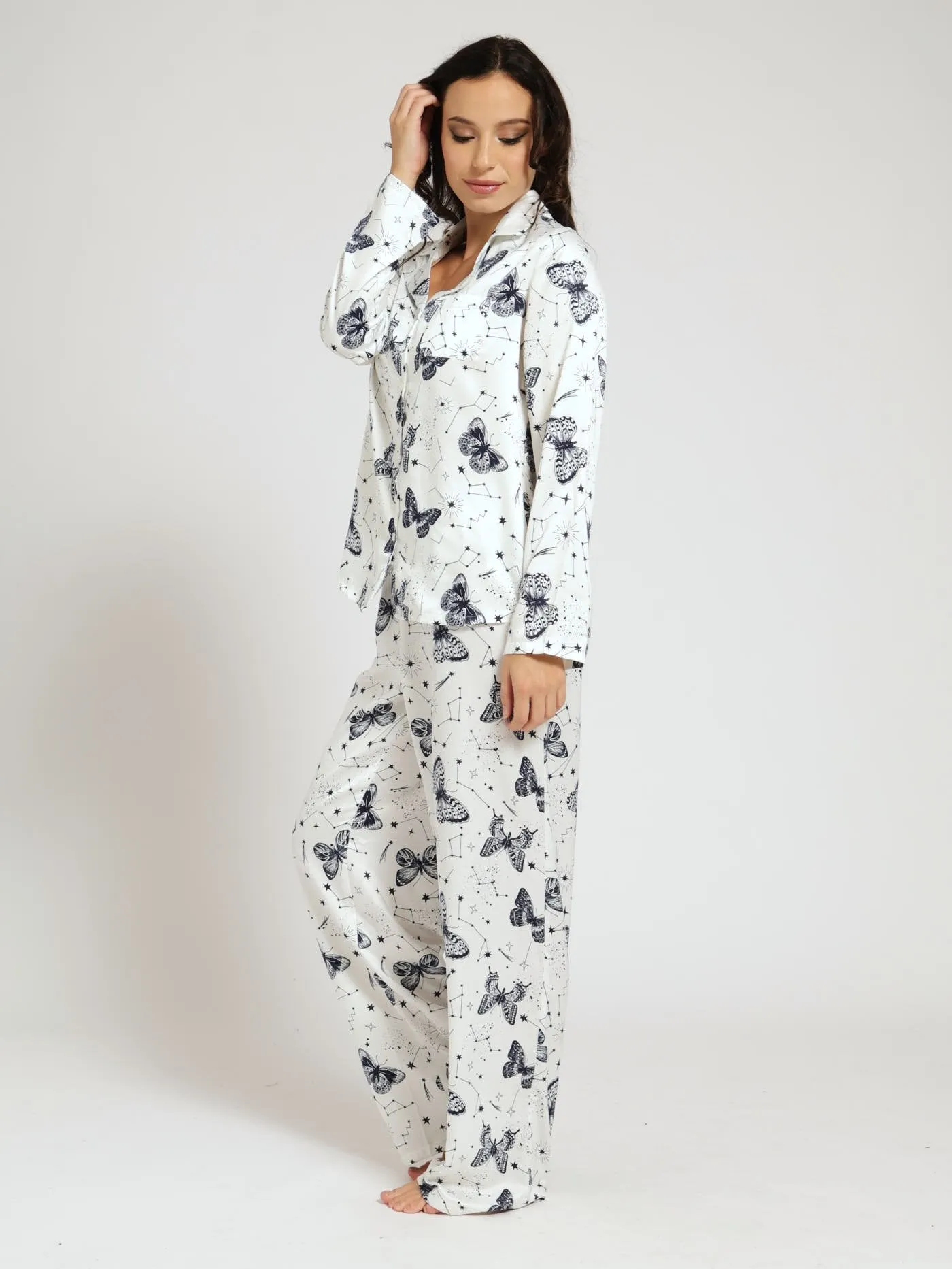 Long Sleeve Satin Button Through Shirt & Pants Pj Set - White sold by Edgars product image thumbnail 2