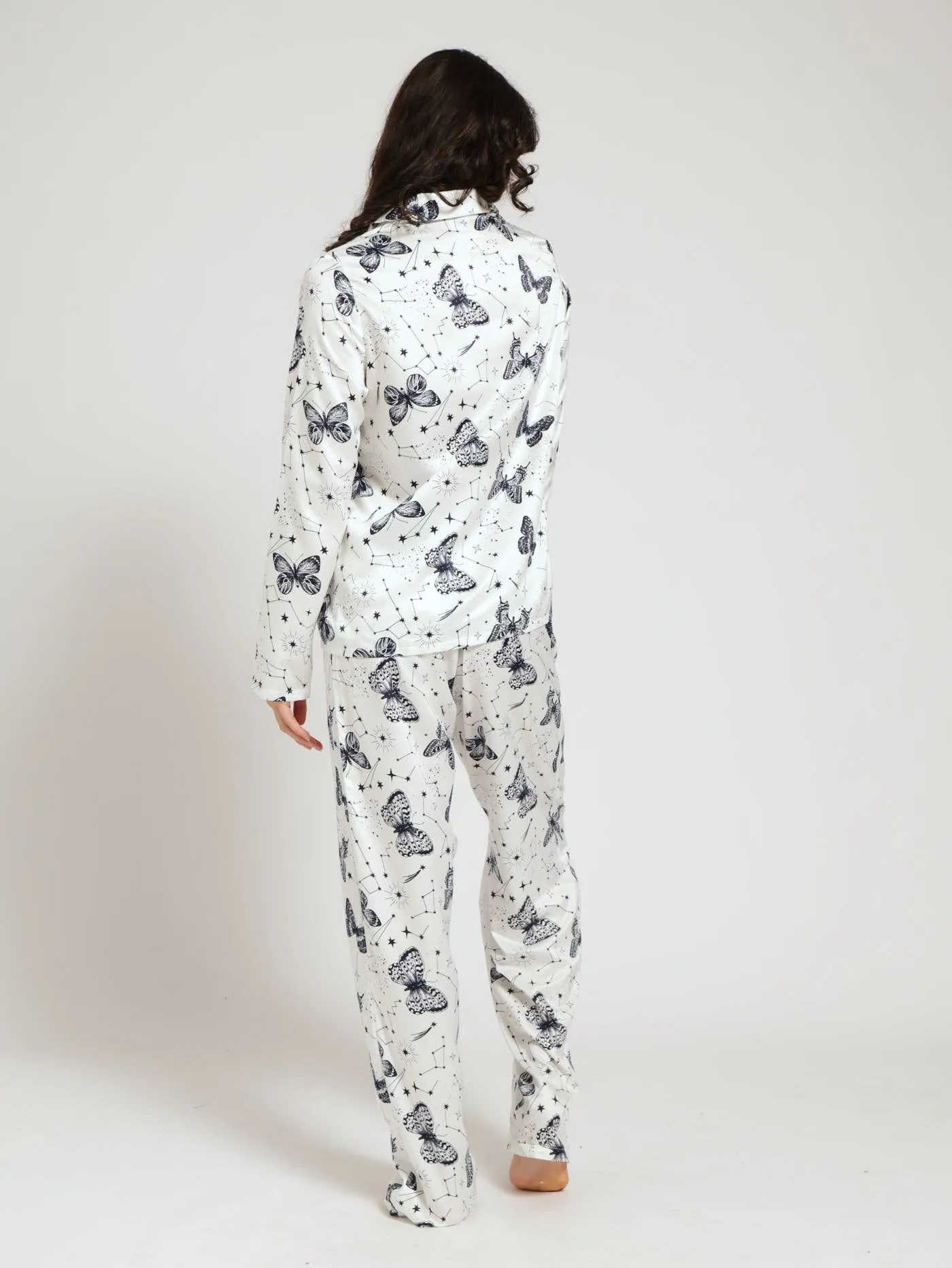 Long Sleeve Satin Button Through Shirt & Pants Pj Set - White sold by Edgars product image thumbnail 3