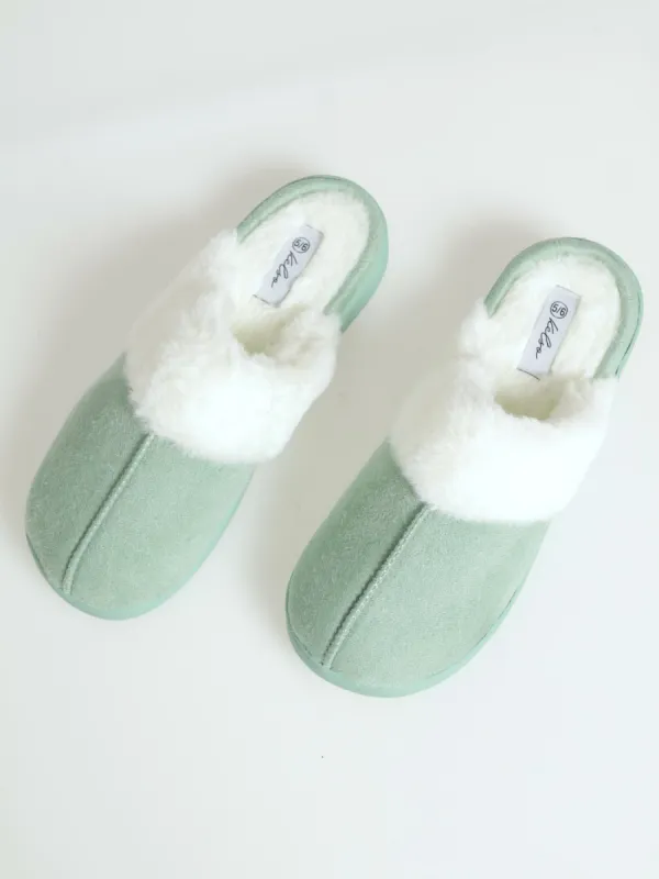 Closed Toe Slipper With Fur Trim - Sage sold by Edgars 