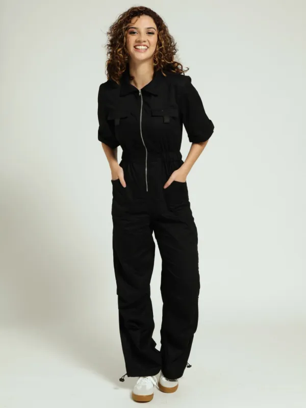 Zip Through Boiler Suit - Black sold by Edgars