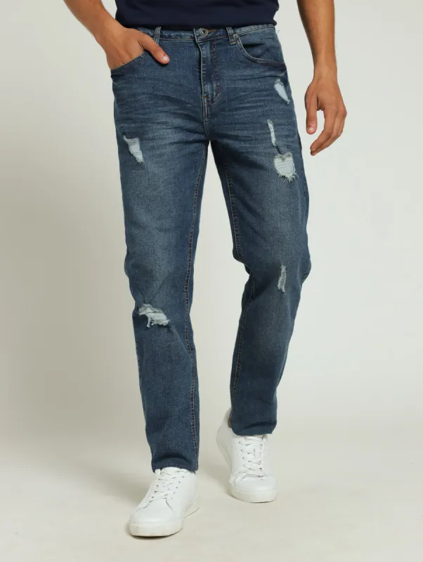 Vintage Ripped Skinny Denim Jean - Mid Blue sold by Edgars