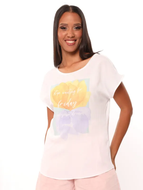 Ladies Stop Waiting Slogan Tee - White sold by Edgars