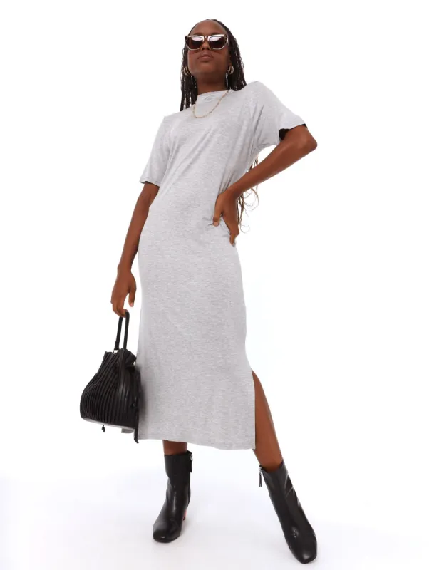 Ladies Short Sleeve Turtle Midi Tee Dress - Grey Melange sold by Edgars