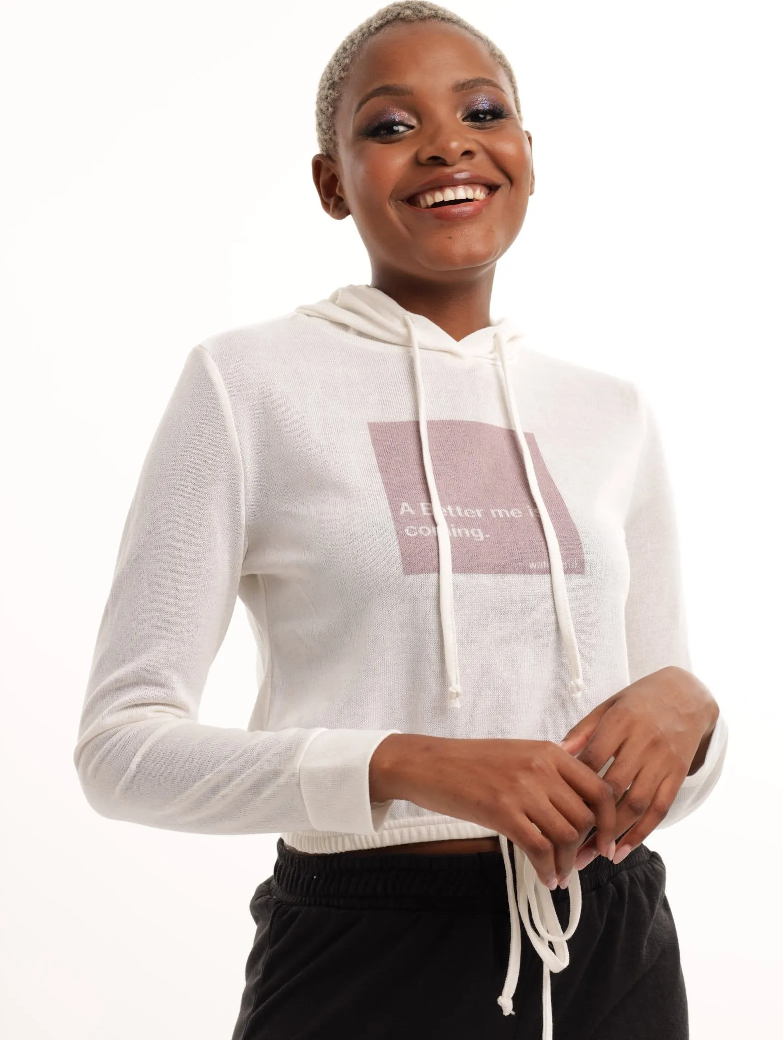 Ladies Long Sleeve Hooded Tee - White sold by Edgars