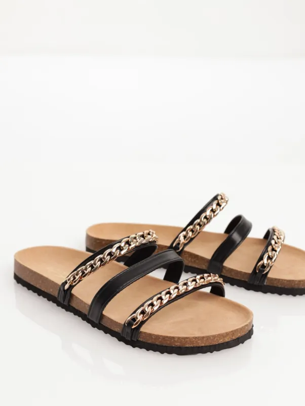 Ladies Three Strap Chained  Sandal - Black sold by Edgars