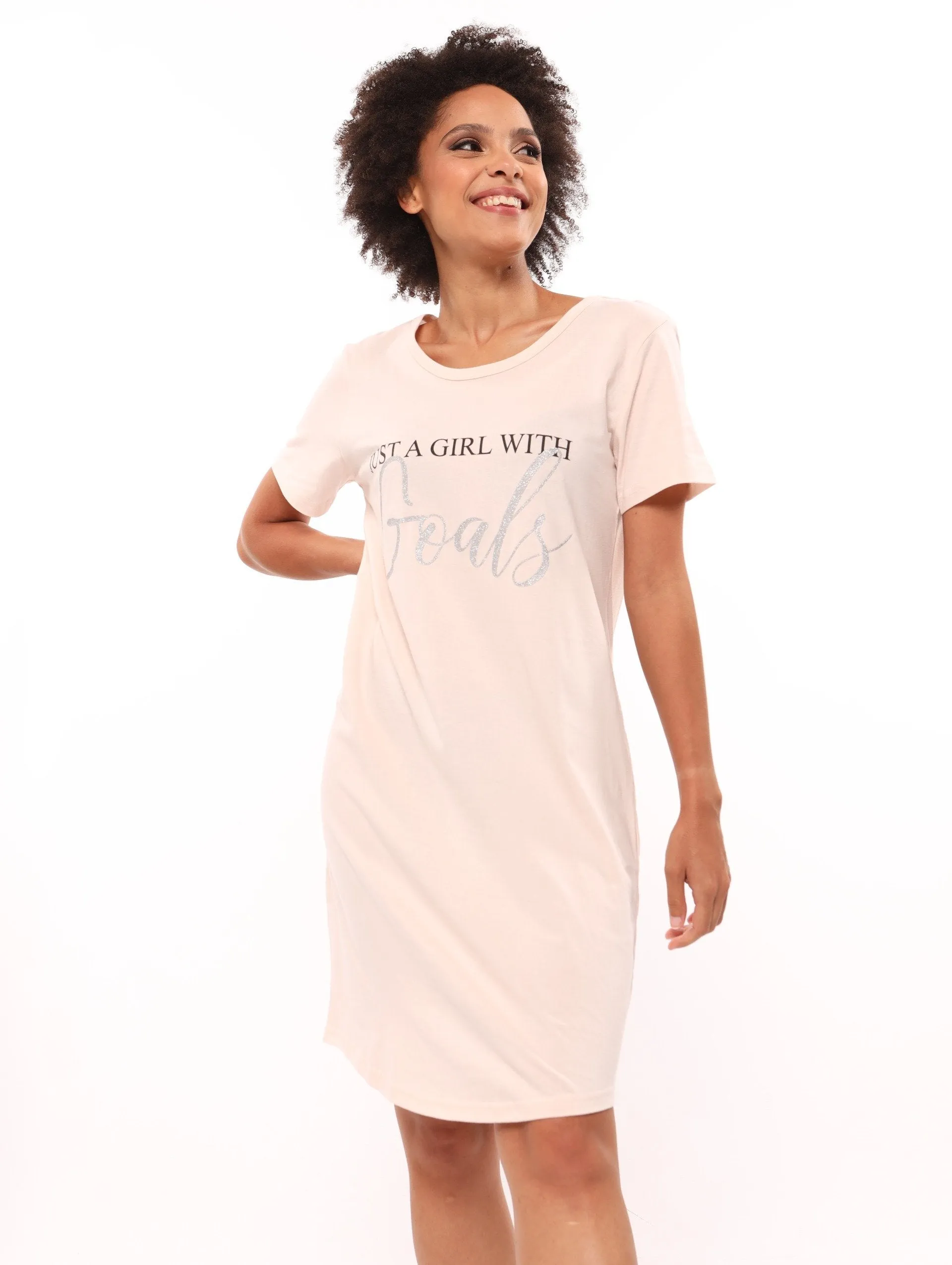 Ladies Short Sleeve Girl With Goals Sleep Tee - Pink sold by Edgars