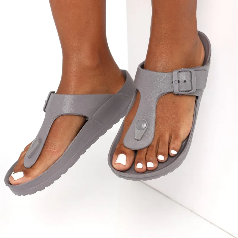 Ladies Moulded Buckle Thong Sandal - Grey sold by Edgars