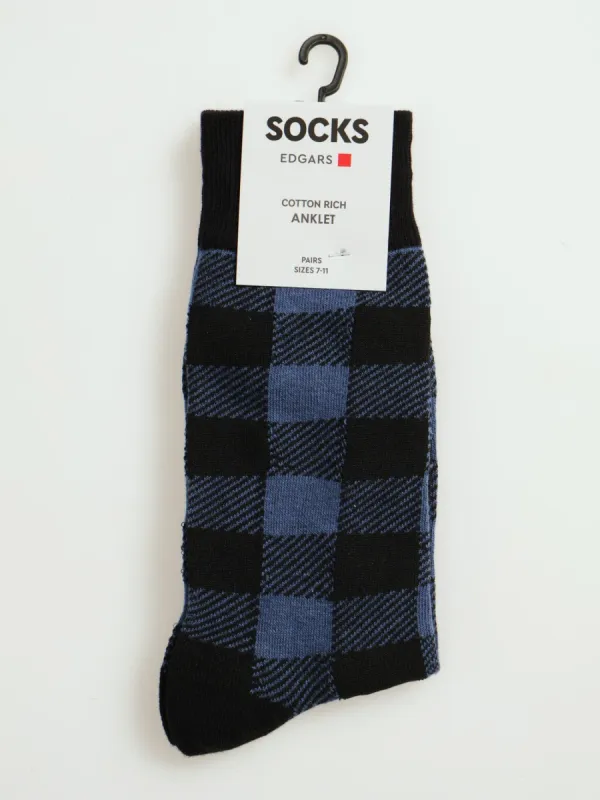 1 Pack Single Check Anklet Mid Socks - Blue/Black sold by Edgars