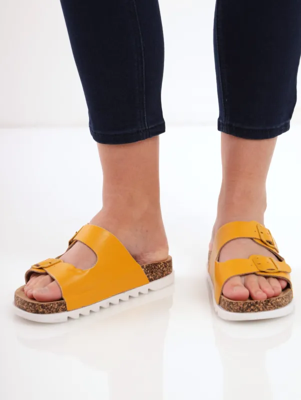 Ladies Double Strap Plain Sandal - Tumeric sold by Edgars