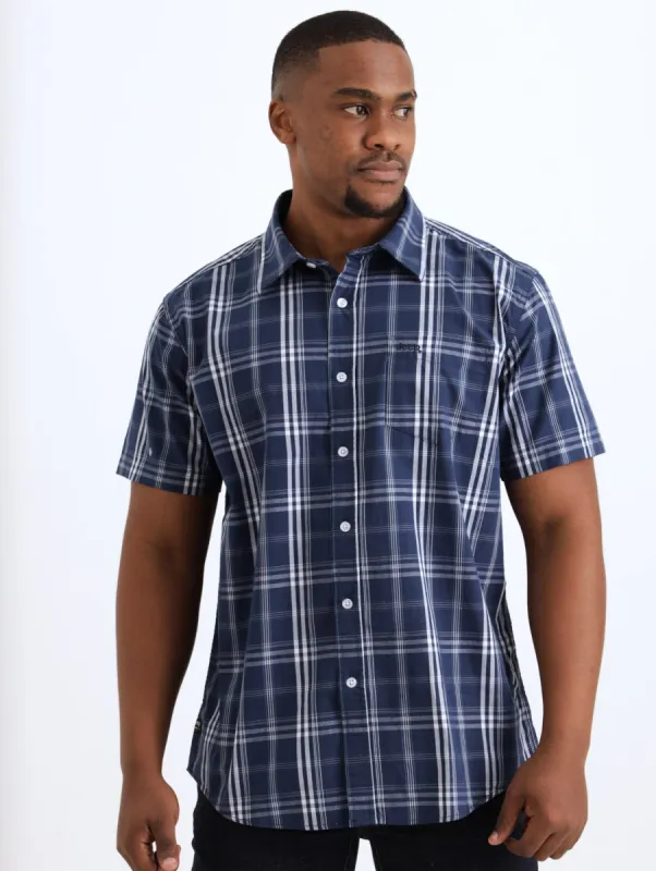 Men's Short Sleeve Check Shirt - Navy sold by Edgars