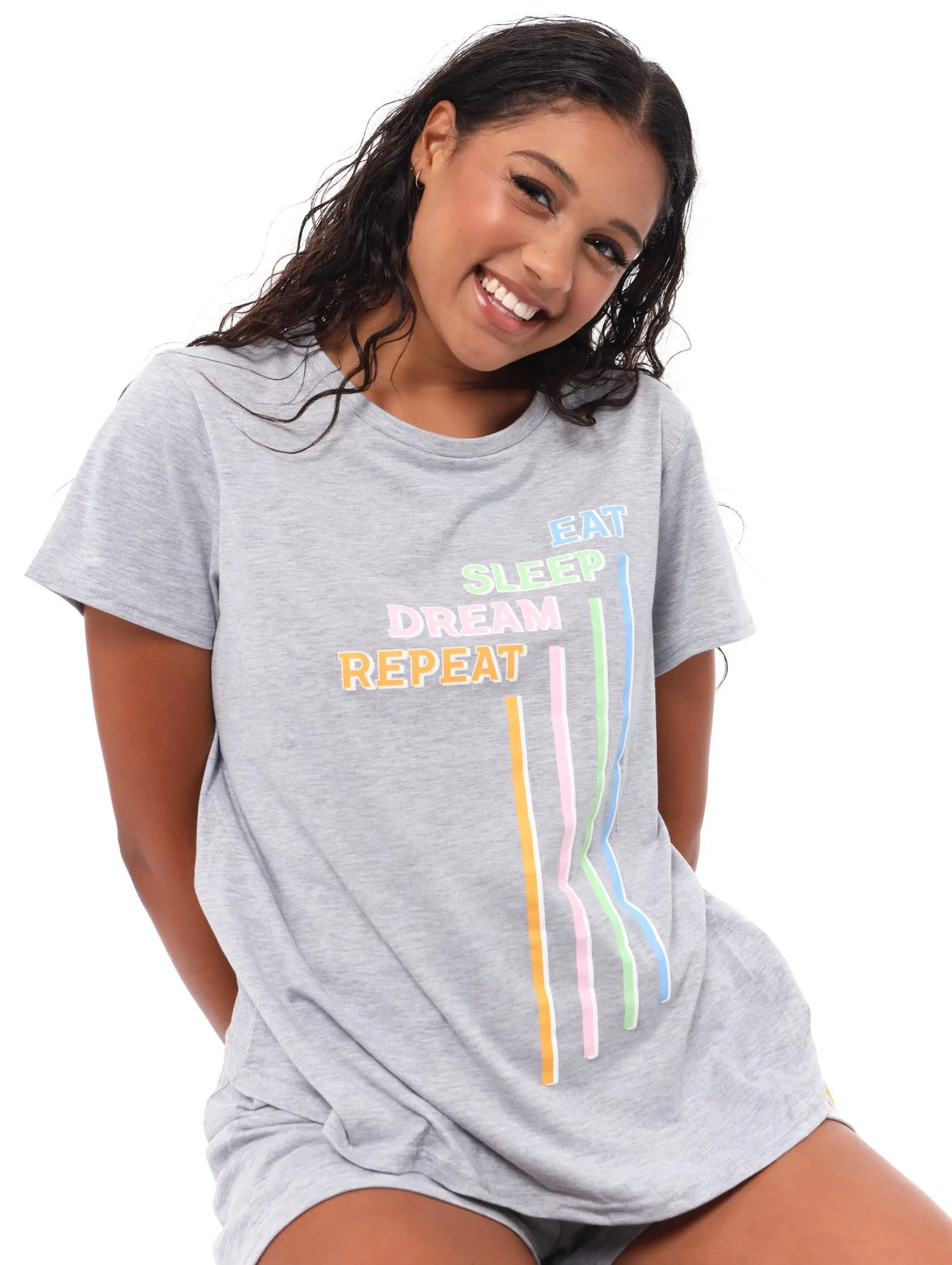 Ladies Dream Sleep Repeat Sleep Tee - Grey sold by Edgars