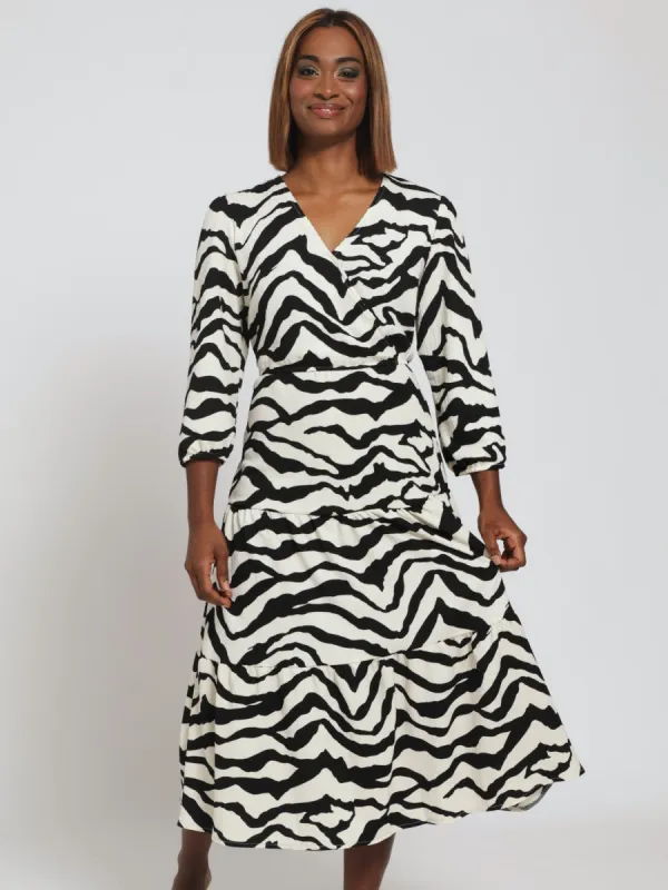 Long Sleeve Tie Detail Knit Maxi Dress - Black/Beige sold by Edgars