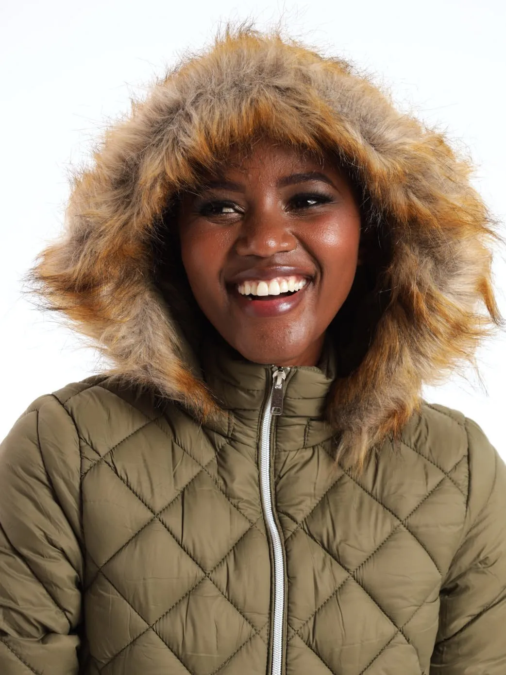 Ladies Fur Trim Diamond Down Quilted Jacket - Black sold by Edgars product image thumbnail 5