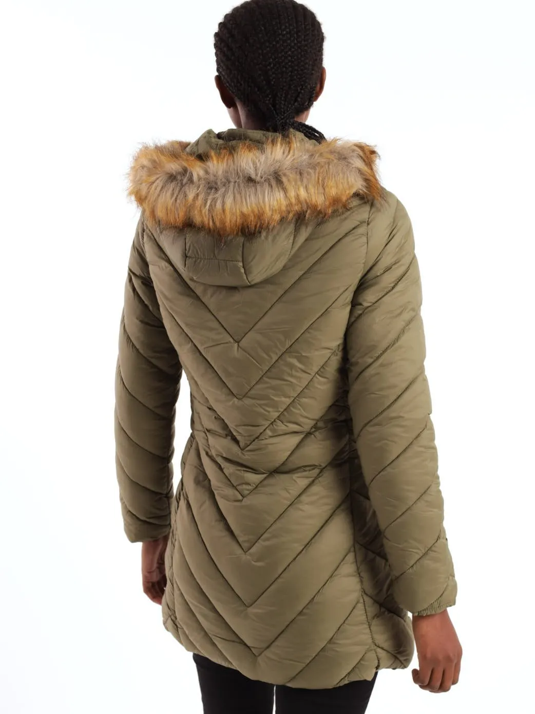 Ladies Fur Trim Diamond Down Quilted Jacket - Black sold by Edgars product image thumbnail 3