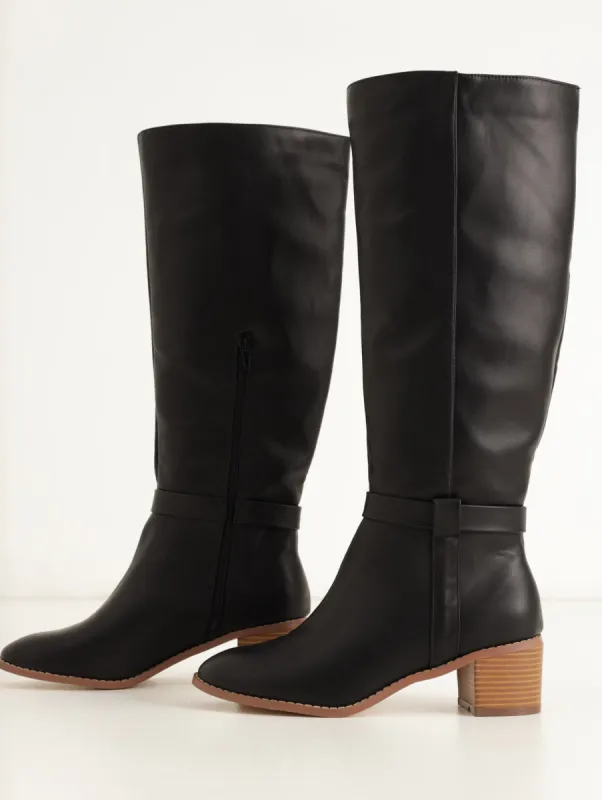 Ladies Knee High Block Heel Rider Boot - Black sold by Edgars