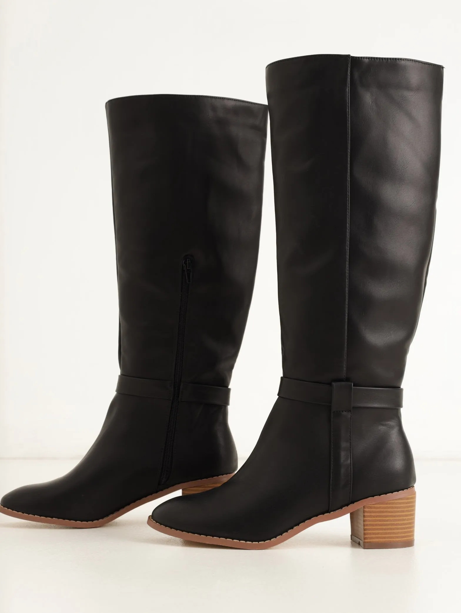 Ladies Knee High Block Heel Rider Boot - Black sold by Edgars