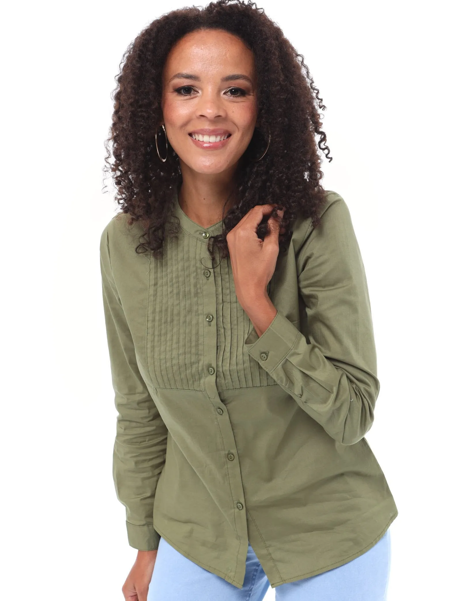 Ladies Khaki Henley High Low Shirt - Dark Green sold by Edgars